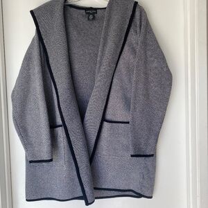 Adrienne Vittadini cardigan herringbone knit hooded duster